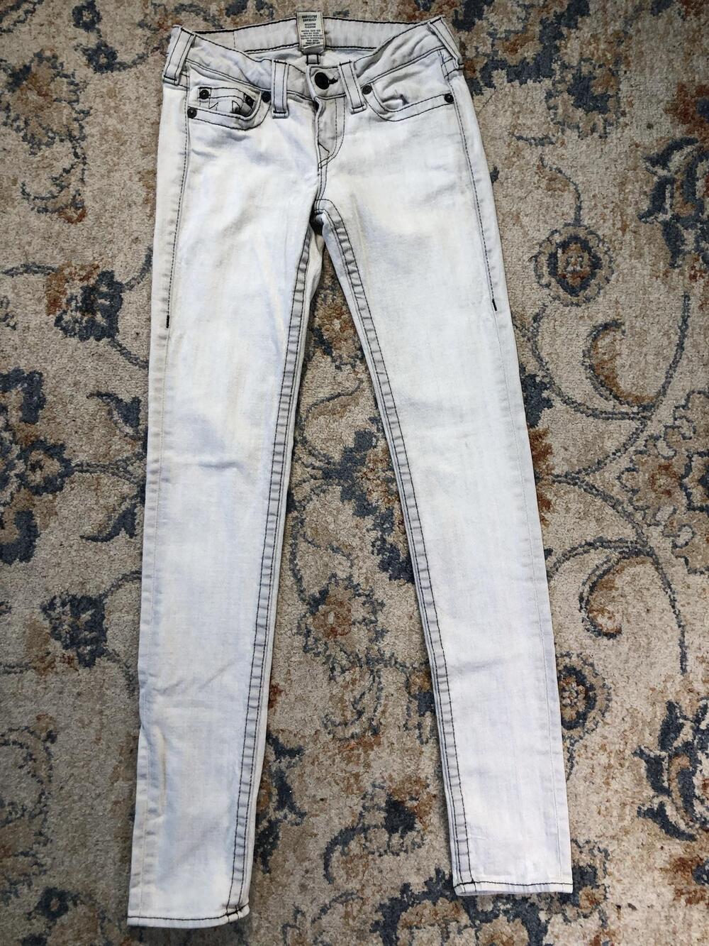 True Religion Stella Jeans Womens 27 White Light Wash Skinny Made USA Denim